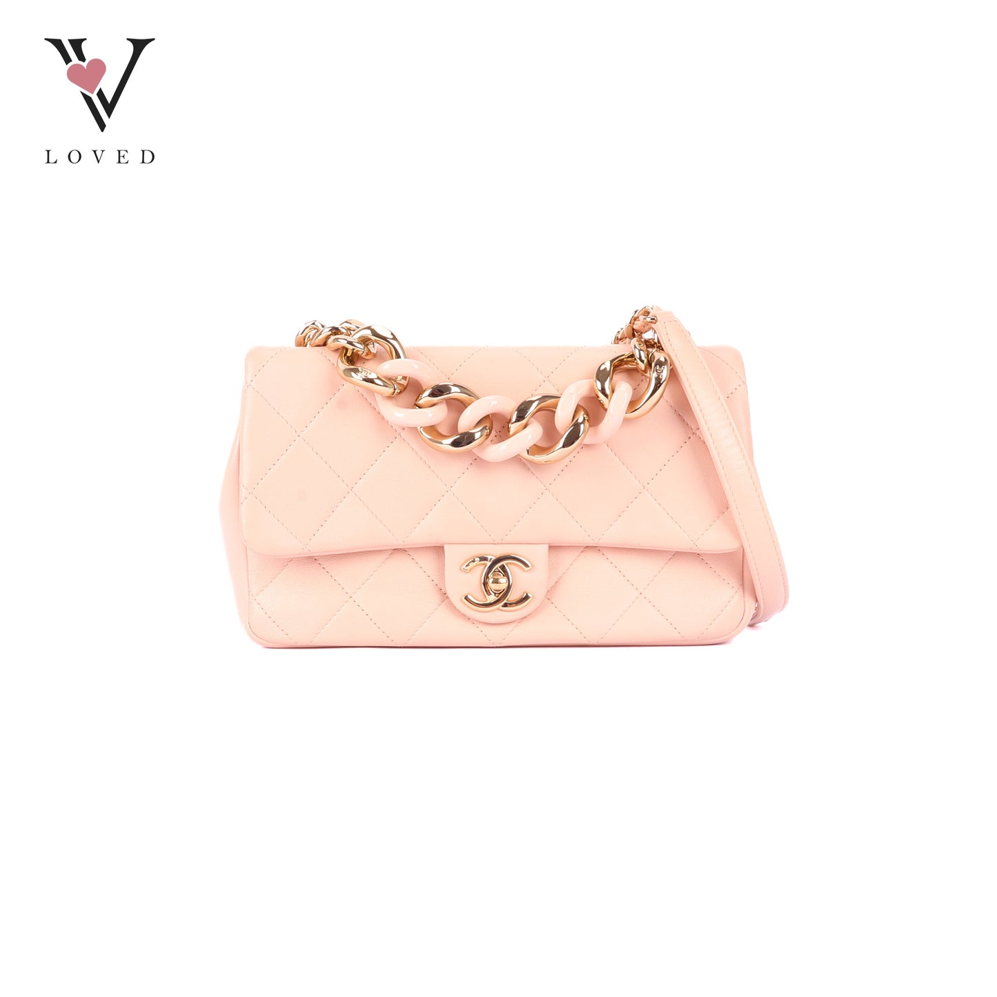 Chanel Flap Bag in Light Pink Quilted Lambskin & Resin Bi-color Chain
