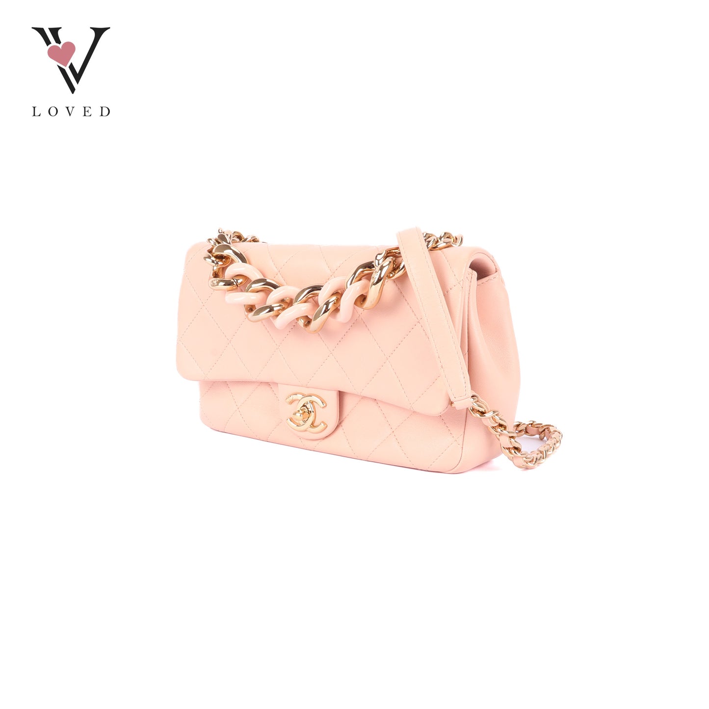 Chanel Flap Bag in Light Pink Quilted Lambskin & Resin Bi-color Chain