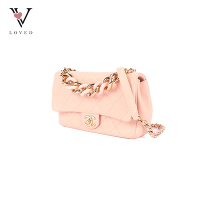 Chanel Flap Bag in Light Pink Quilted Lambskin & Resin Bi-color Chain