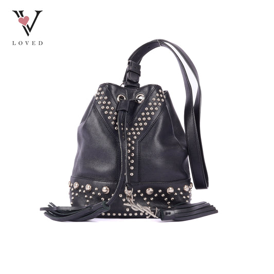 YSL	Small Y Studs Bucket Bag in Black Calfskin Leather