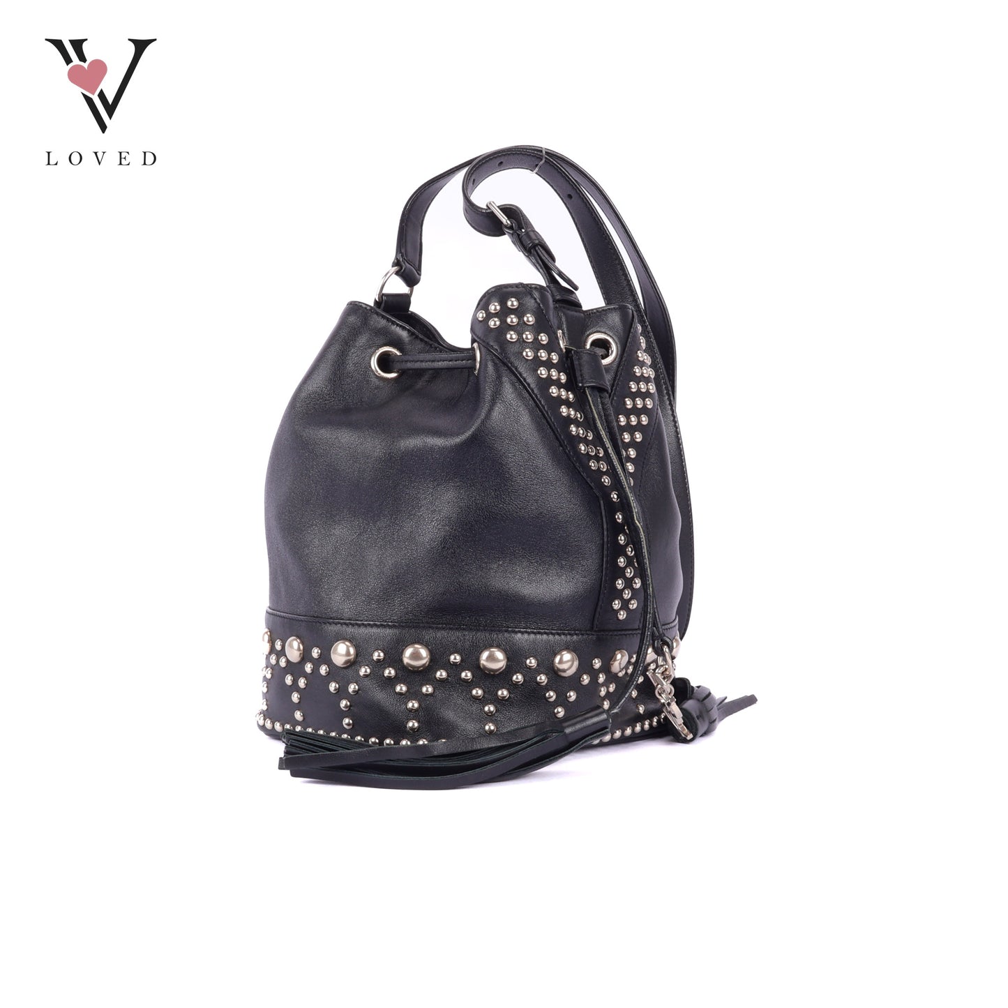 YSL	Small Y Studs Bucket Bag in Black Calfskin Leather