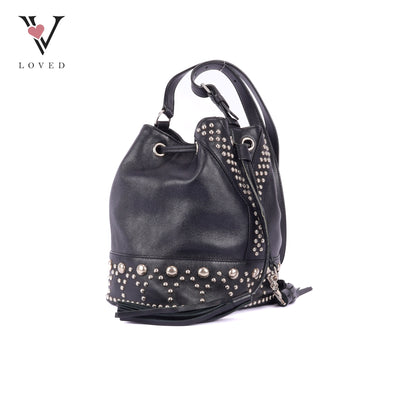 YSL	Small Y Studs Bucket Bag in Black Calfskin Leather