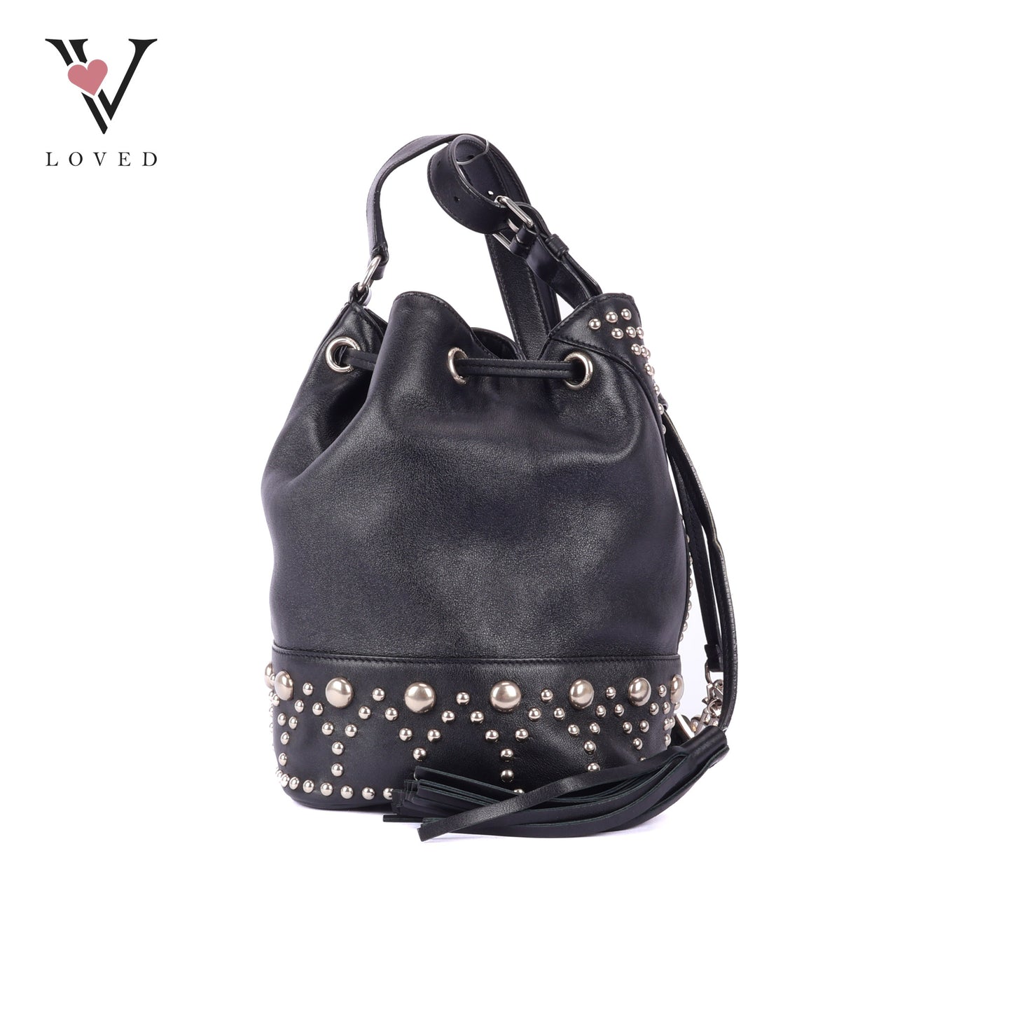 YSL	Small Y Studs Bucket Bag in Black Calfskin Leather
