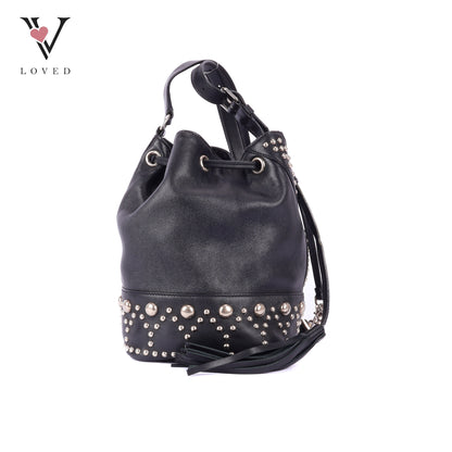 YSL	Small Y Studs Bucket Bag in Black Calfskin Leather