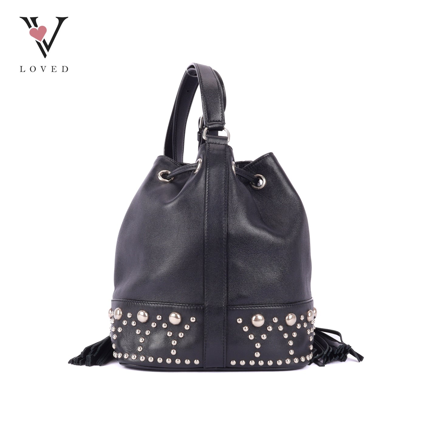 YSL	Small Y Studs Bucket Bag in Black Calfskin Leather