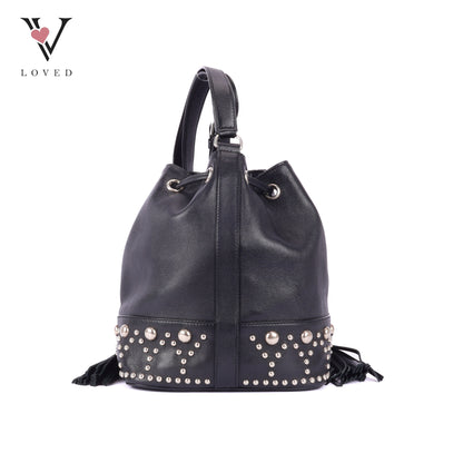 YSL	Small Y Studs Bucket Bag in Black Calfskin Leather