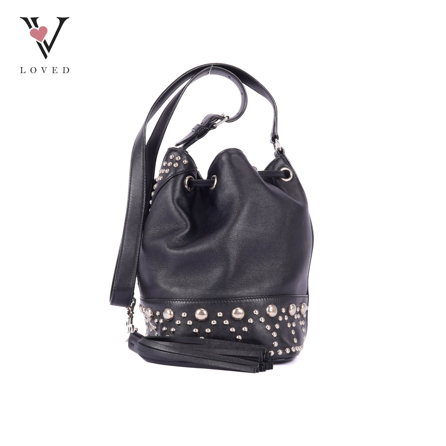 YSL	Small Y Studs Bucket Bag in Black Calfskin Leather