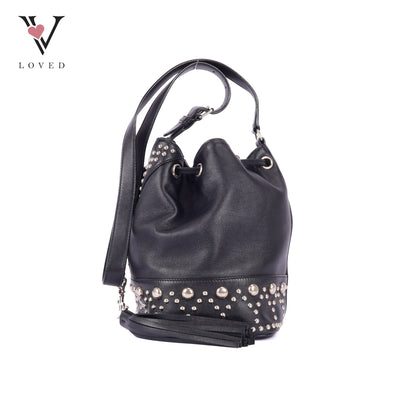 YSL	Small Y Studs Bucket Bag in Black Calfskin Leather