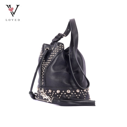YSL	Small Y Studs Bucket Bag in Black Calfskin Leather
