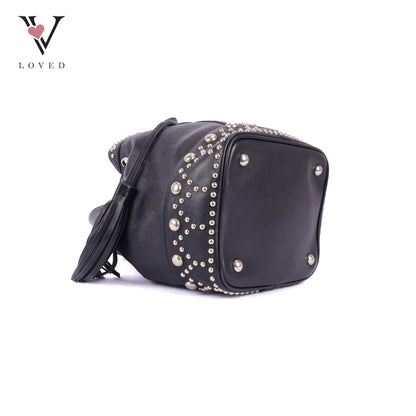 YSL	Small Y Studs Bucket Bag in Black Calfskin Leather
