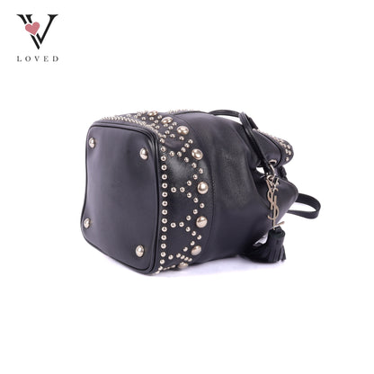 YSL	Small Y Studs Bucket Bag in Black Calfskin Leather