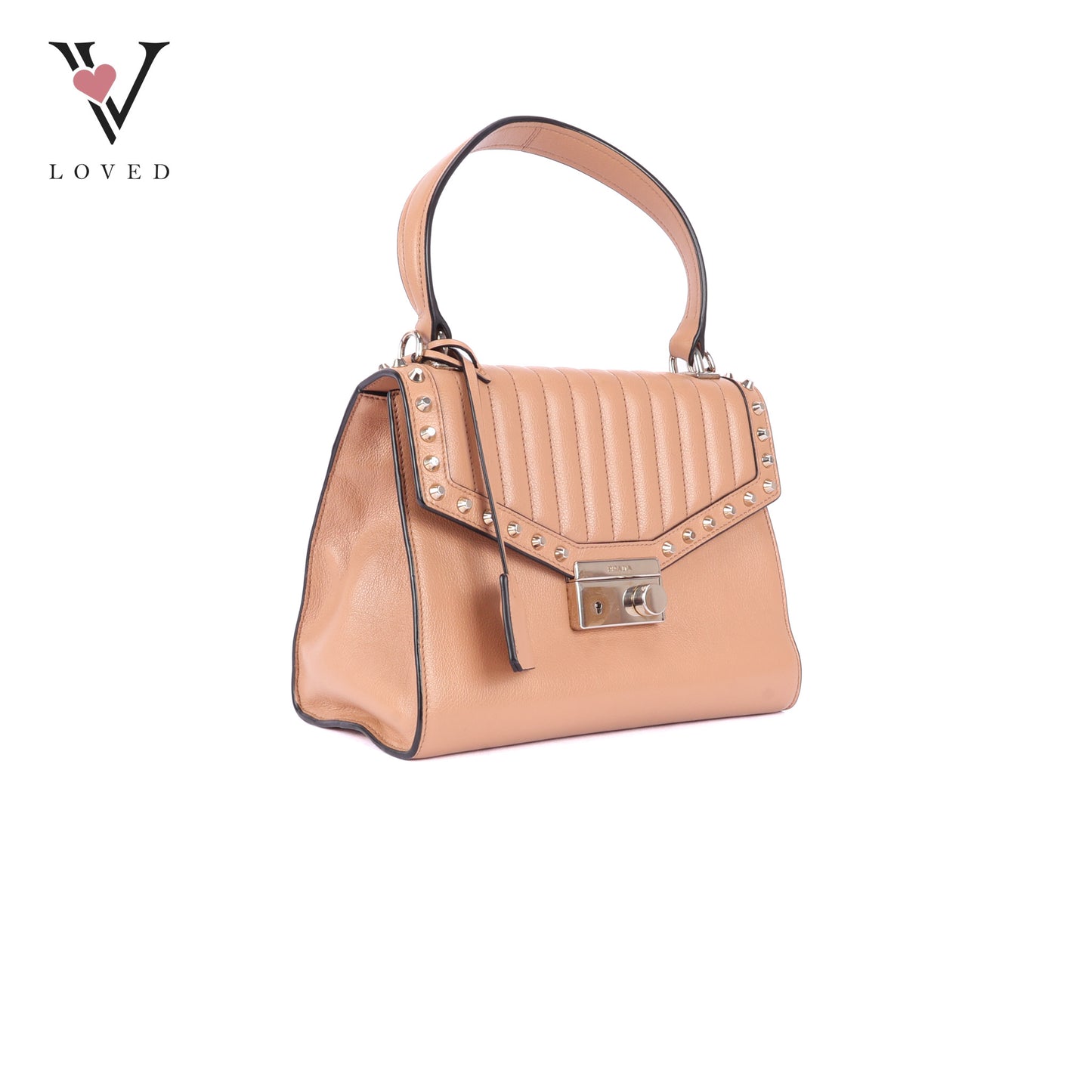 Prada Argilla Glacé Studded Top Handle Bag in Calfskin Leather