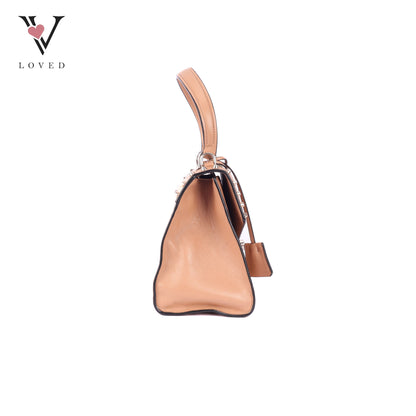 Prada Argilla Glacé Studded Top Handle Bag in Calfskin Leather