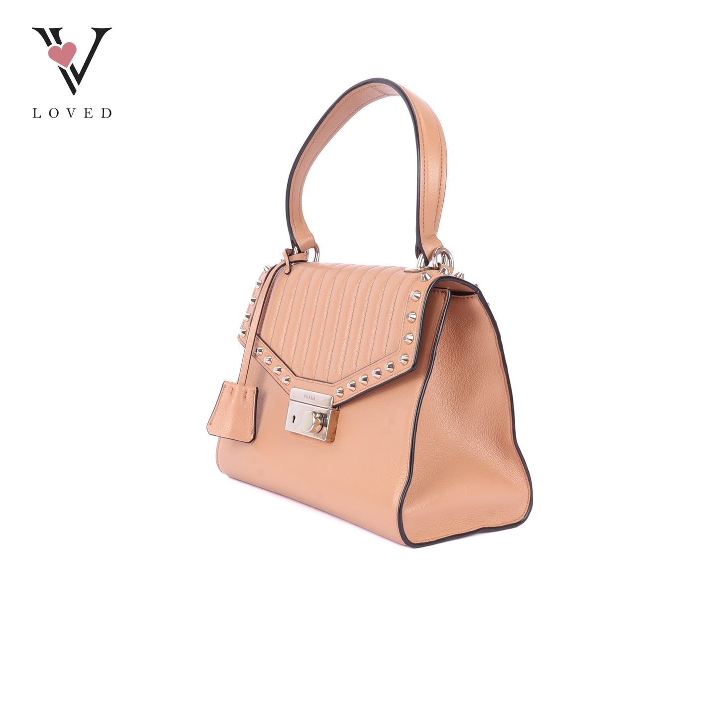 Prada Argilla Glacé Studded Top Handle Bag in Calfskin Leather