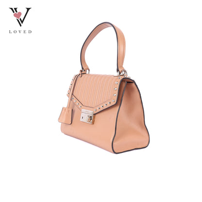 Prada Argilla Glacé Studded Top Handle Bag in Calfskin Leather