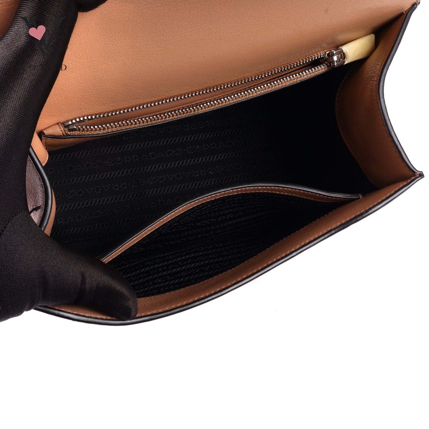 Prada Argilla Glacé Studded Top Handle Bag in Calfskin Leather