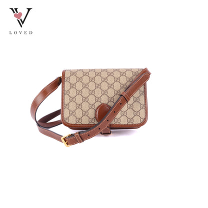 Gucci GG Supreme Mini Retro Interlocking G Flap in Azalea Calfskin Leather