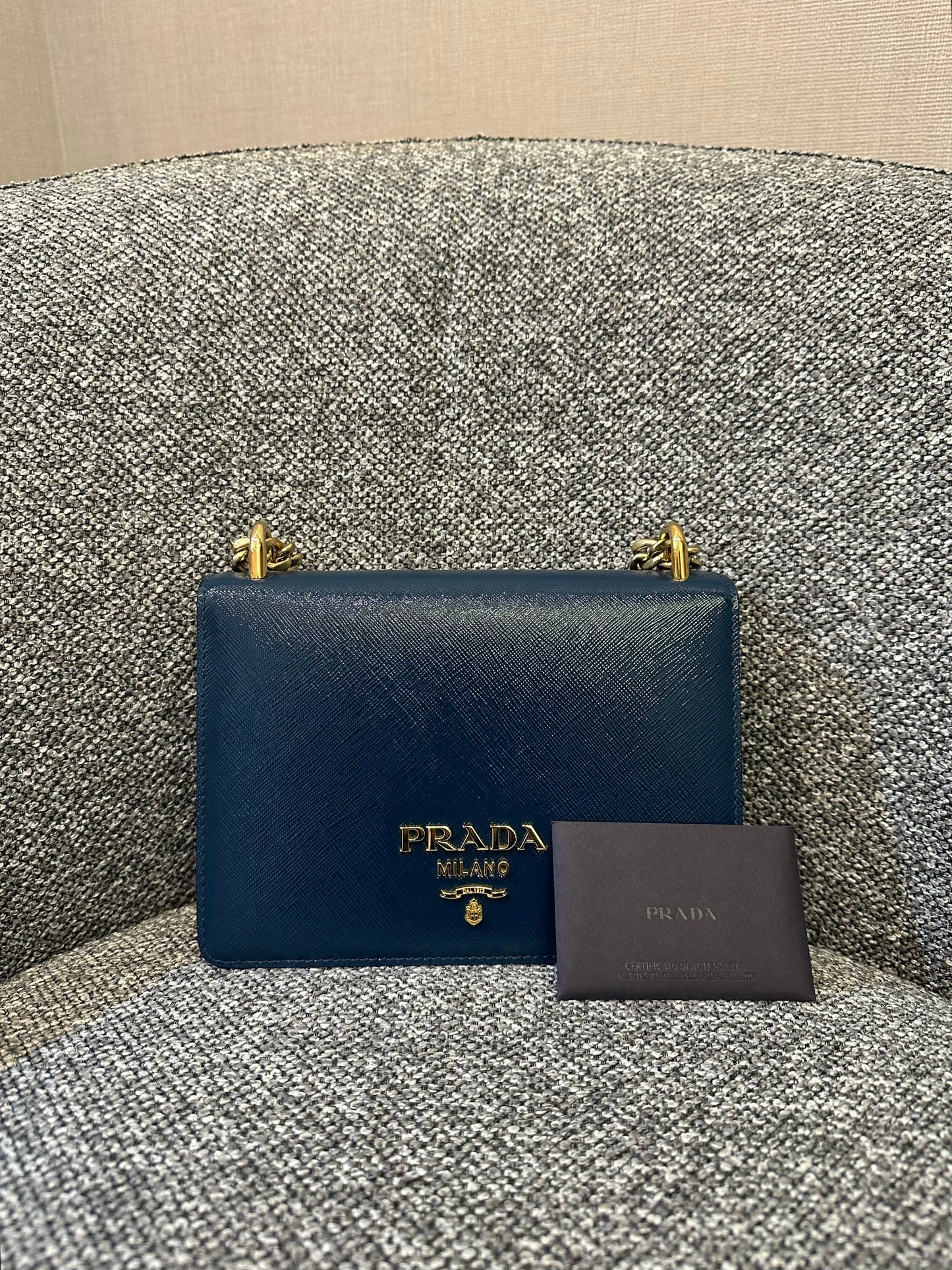 Prada Saffiano Chain Shoulder Bag in Blue-Green