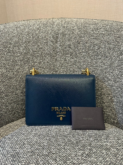 Prada Saffiano Chain Shoulder Bag in Blue-Green