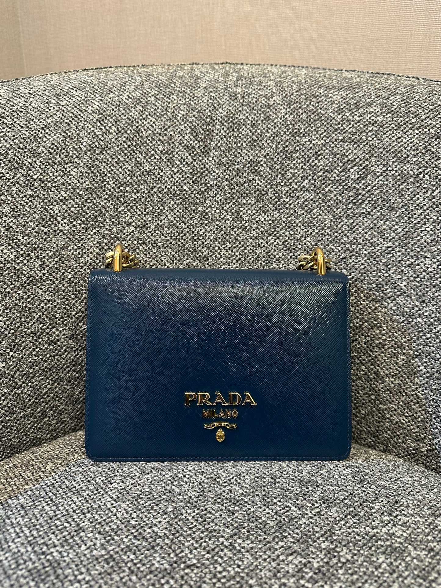 Prada Saffiano Chain Shoulder Bag in Blue-Green