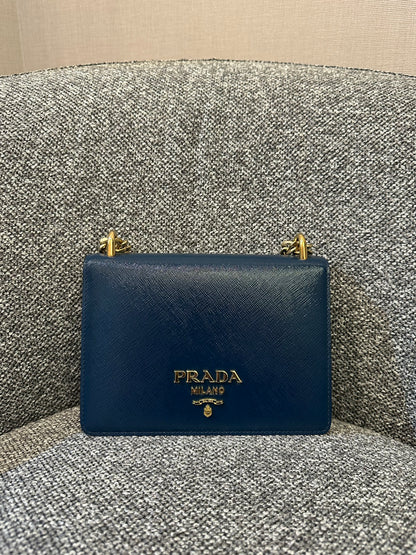 Prada Saffiano Chain Shoulder Bag in Blue-Green