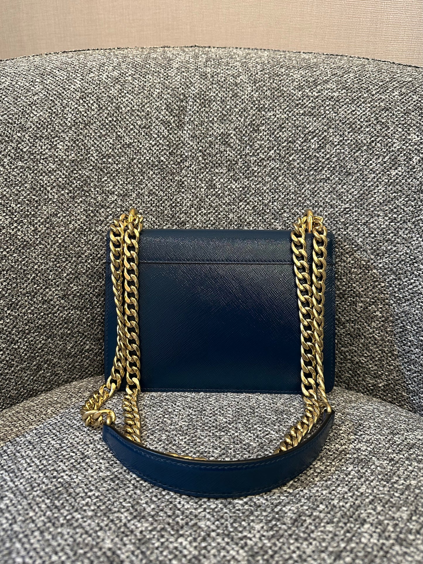 Prada Saffiano Chain Shoulder Bag in Blue-Green