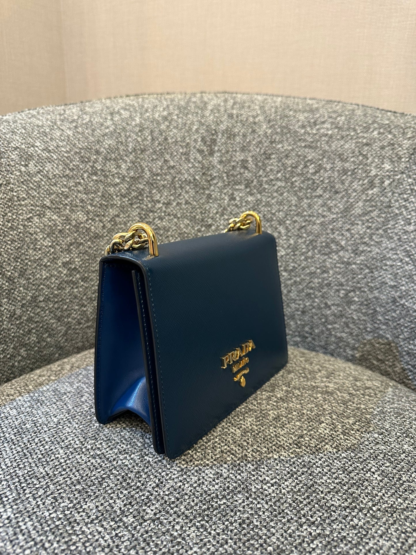 Prada Saffiano Chain Shoulder Bag in Blue-Green