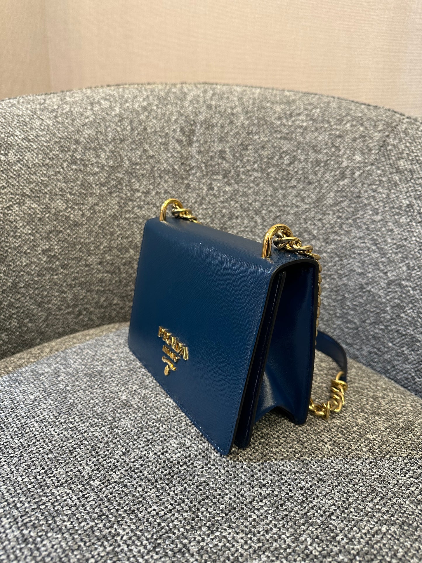Prada Saffiano Chain Shoulder Bag in Blue-Green