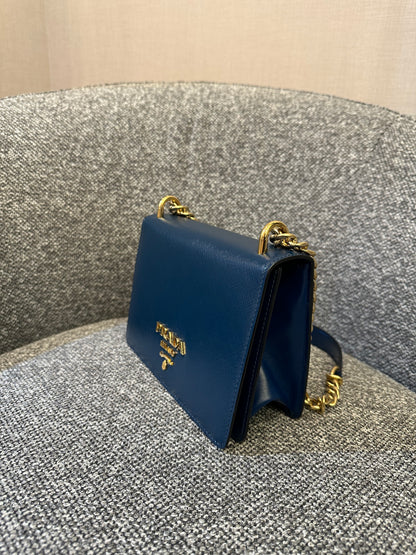 Prada Saffiano Chain Shoulder Bag in Blue-Green