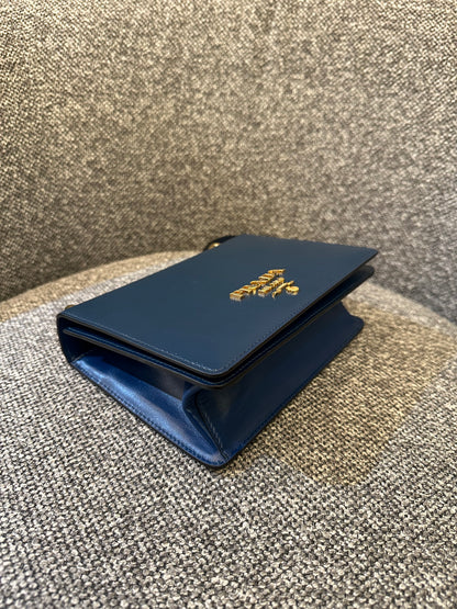 Prada Saffiano Chain Shoulder Bag in Blue-Green