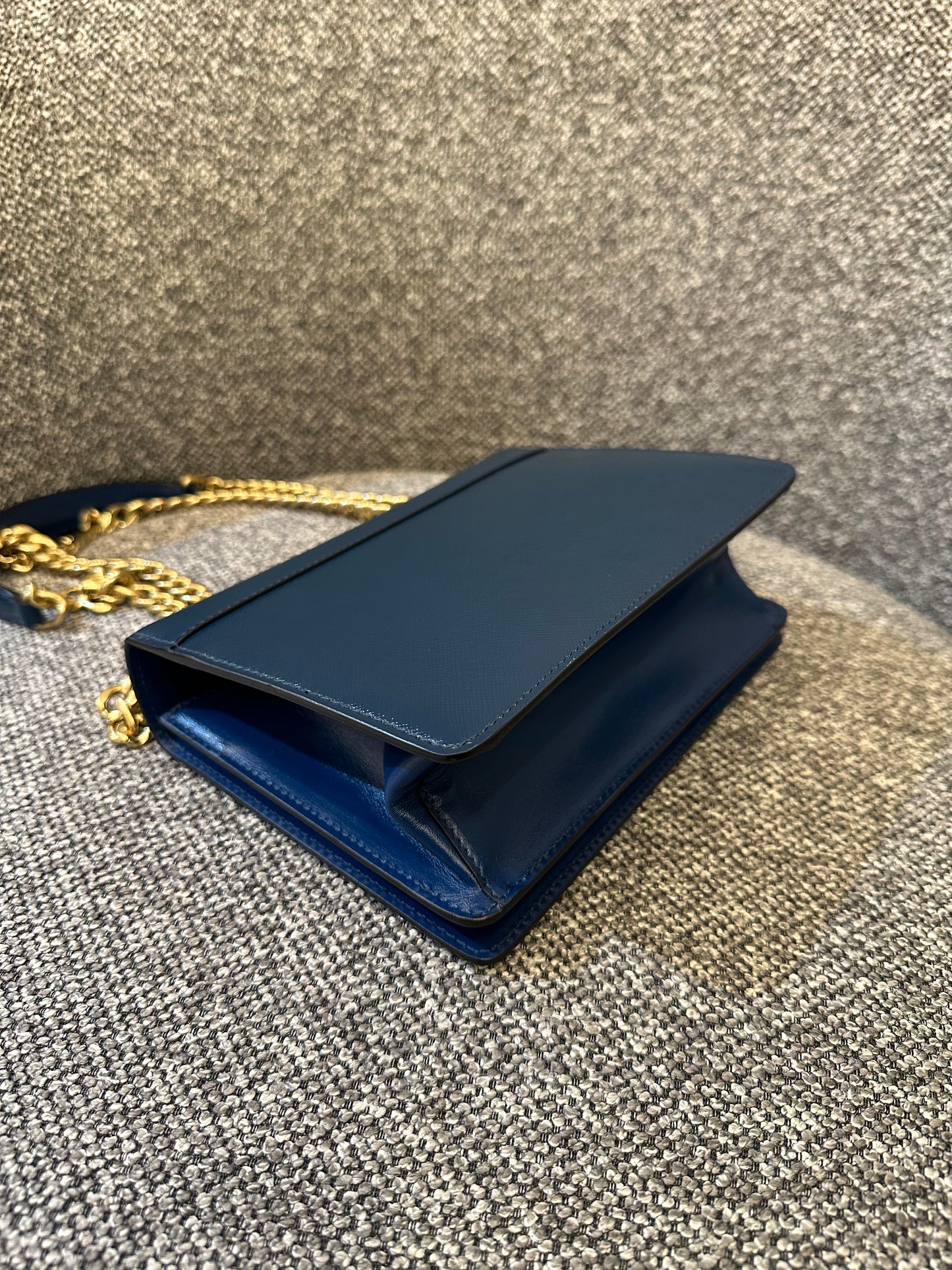 Prada Saffiano Chain Shoulder Bag in Blue-Green