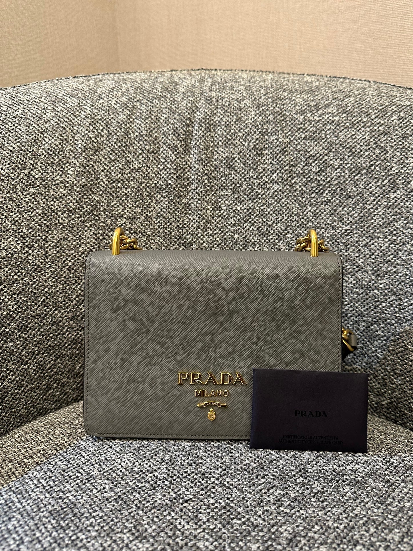 Prada Saffiano Chain Shoulder Bag in Grey