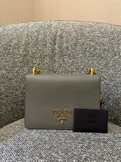 Prada Saffiano Chain Shoulder Bag in Grey