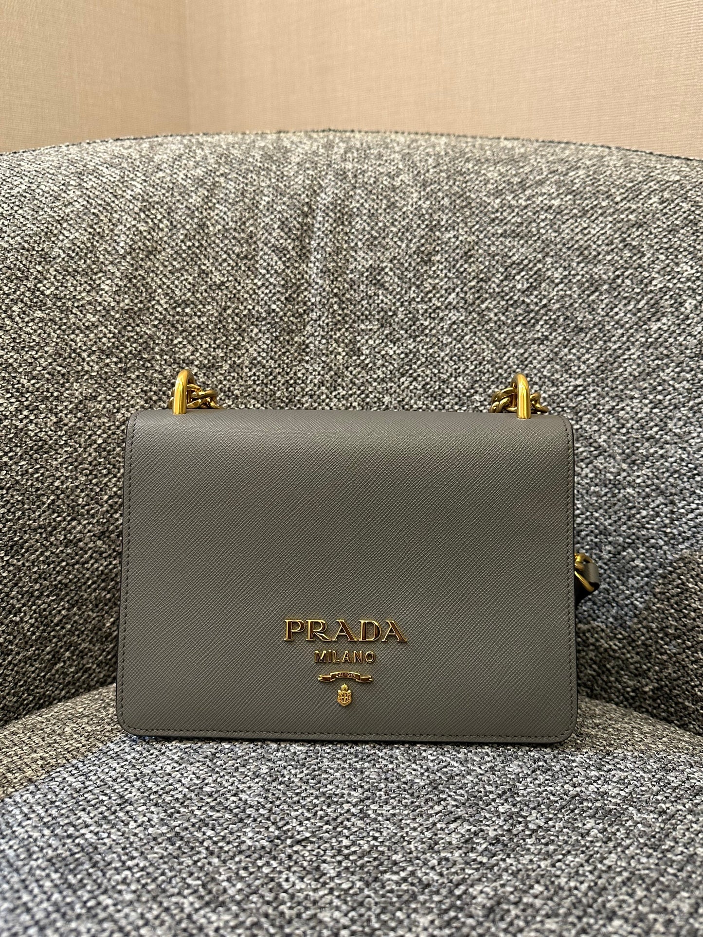 Prada Saffiano Chain Shoulder Bag in Grey