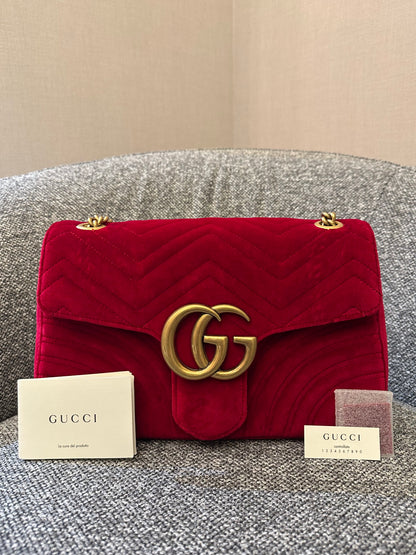 Gucci GG Marmont Velvet Matelassé Medium Bag in Red
