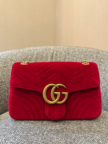 Gucci GG Marmont Velvet Matelassé Medium Bag in Red