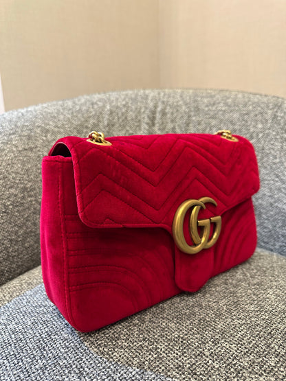Gucci GG Marmont Velvet Matelassé Medium Bag in Red