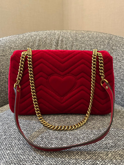 Gucci GG Marmont Velvet Matelassé Medium Bag in Red