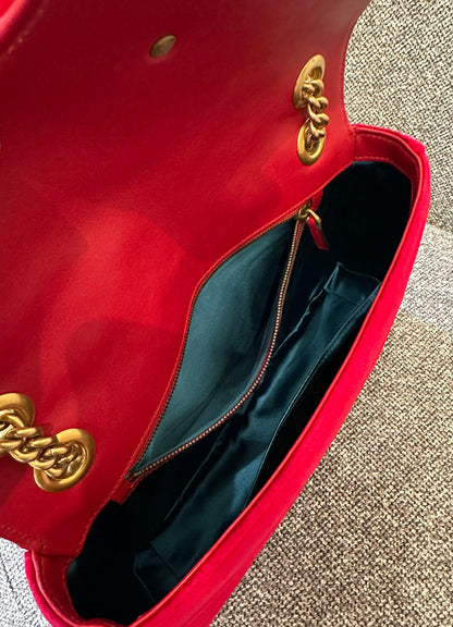 Gucci GG Marmont Velvet Matelassé Medium Bag in Red