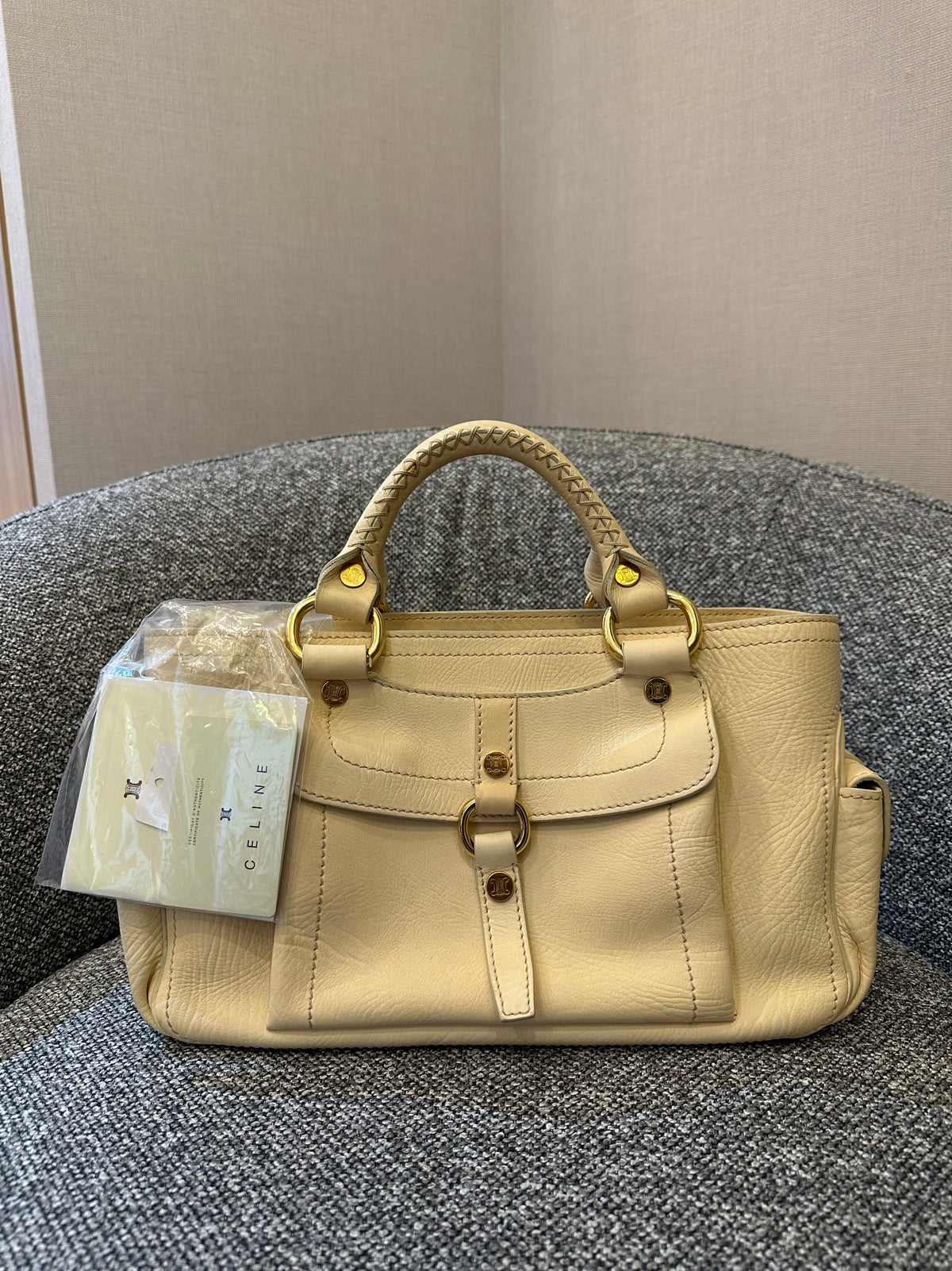 Celine Boogie Handbag in Light Yellow Leather