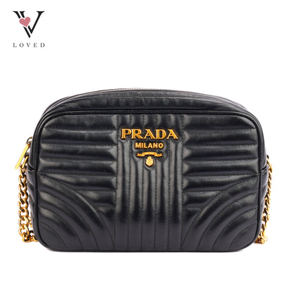 Prada Diagramme Camera Bag In Black Leather