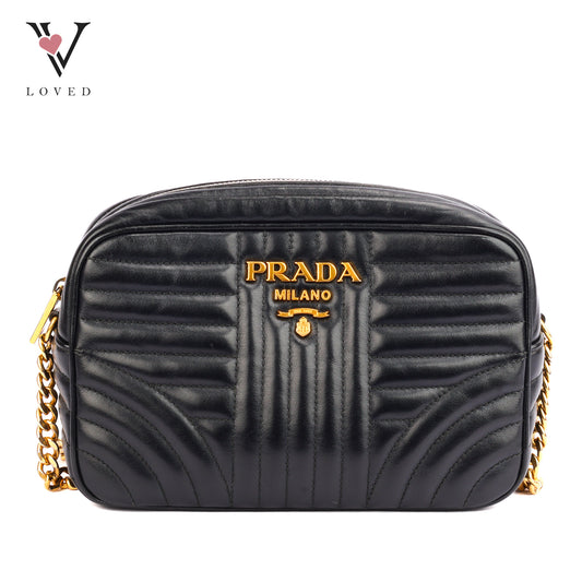 Prada Diagramme Camera Bag In Black Leather