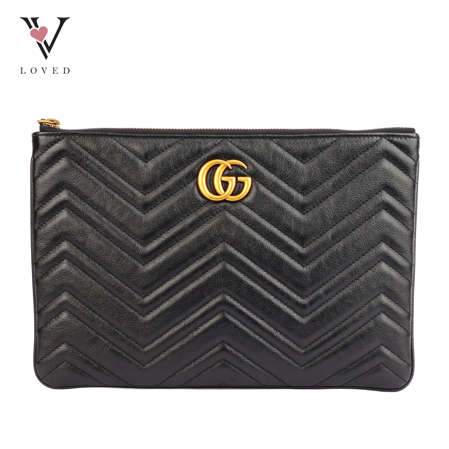 Gucci GG Marmont Pouch In Black Chevron Quilted Leather