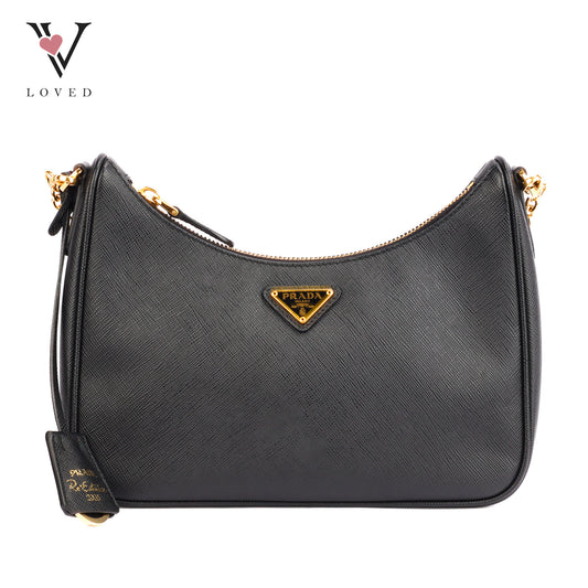 Prada Re-Edition 2005 Hobo Bag In Black Saffiano Leather