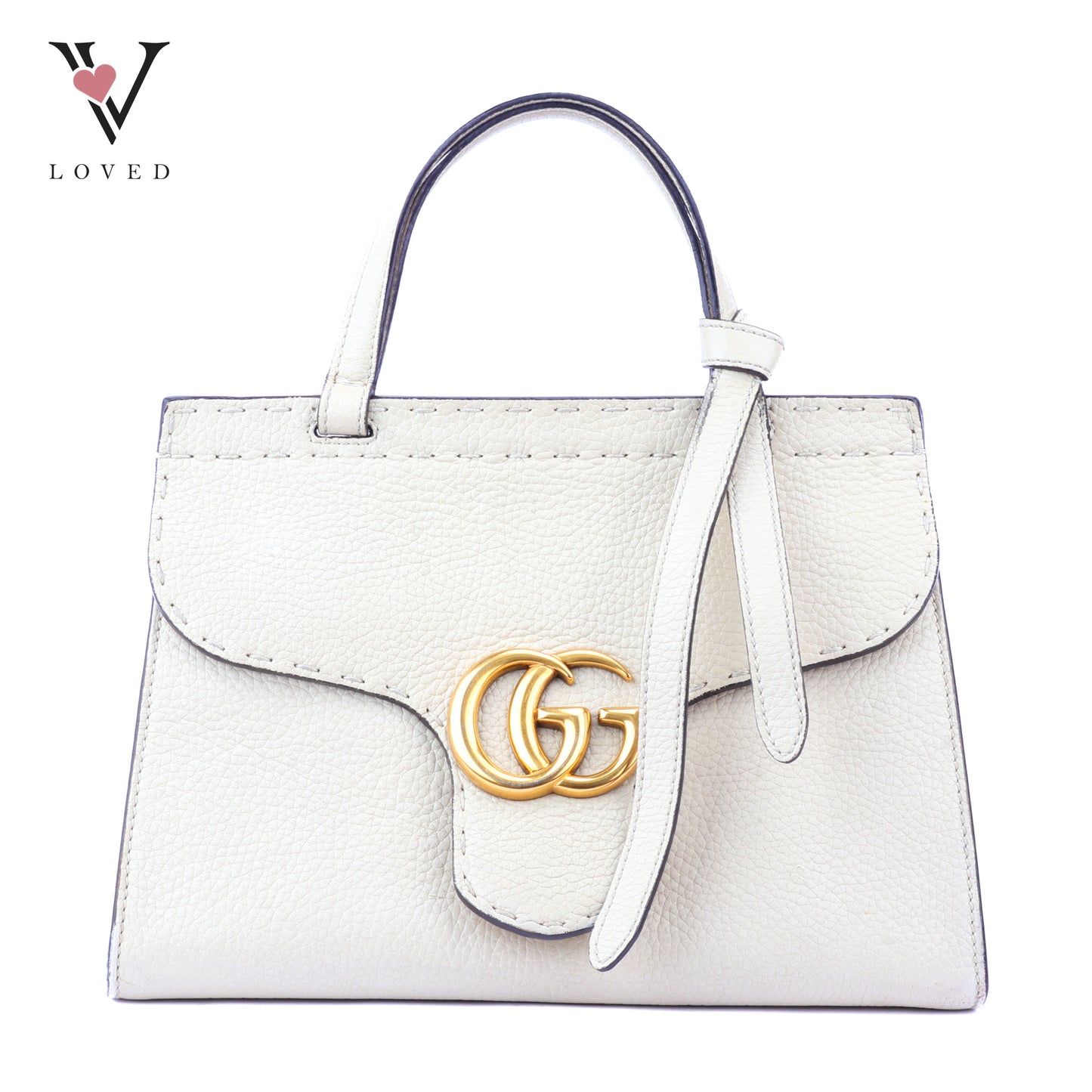 Gucci GG Marmont Top Handle Bag In Off-White Leather