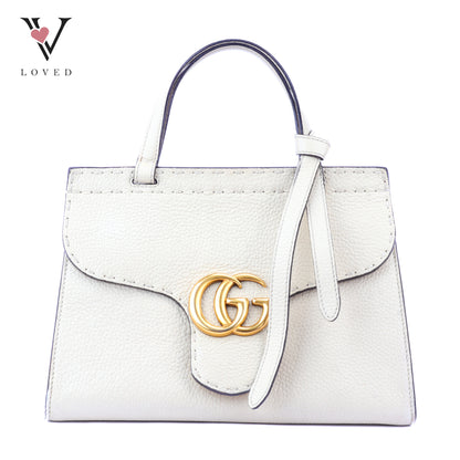 Gucci GG Marmont Top Handle Bag In Off-White Leather