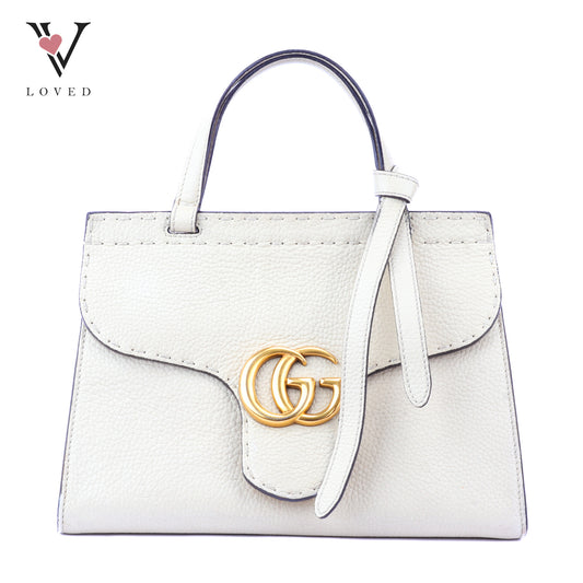 Gucci GG Marmont Top Handle Bag In Off-White Leather
