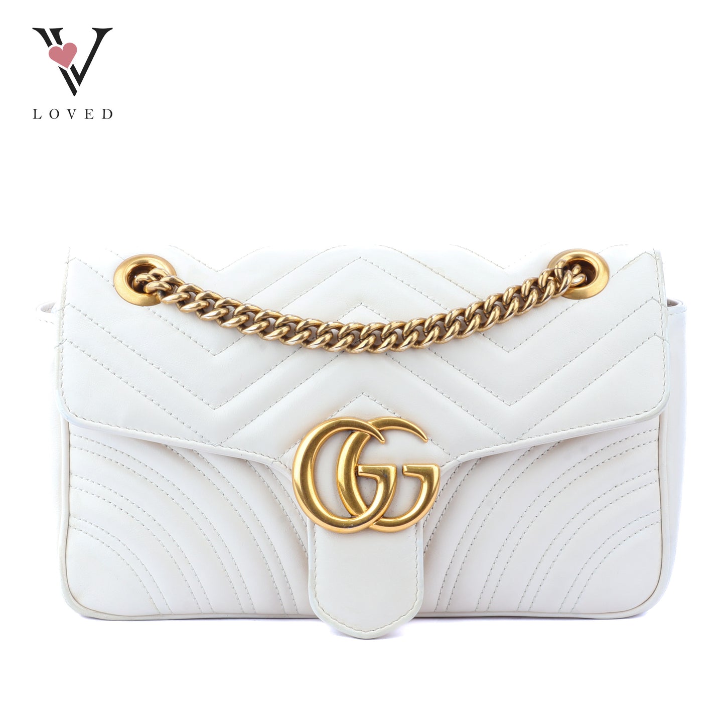 Gucci Marmont Flap Shoulder Bag In White Chevron Leather