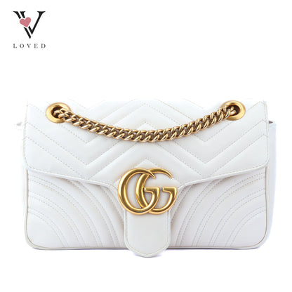 Gucci Marmont Flap Shoulder Bag In White Chevron Leather