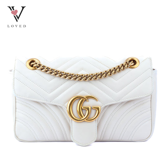 Gucci Marmont Flap Shoulder Bag In White Chevron Leather
